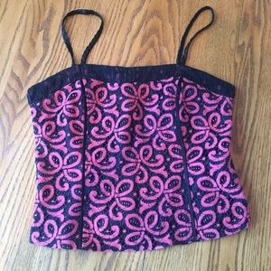 Juliana Collezione Pink Black Lacy Corset Top, early 2000s emo scene y2k